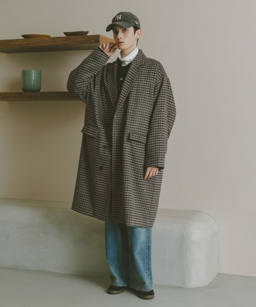 RAGEBLUE（レイジブルー）の「CHECK MOTIF OVER CHESTER COAT / チェック柄/オーバーチェスターコート（チェスターコート・メンズ・グレー系その他/ブラウン系その他・MEDIUM/LARGE）」の12枚目の写真