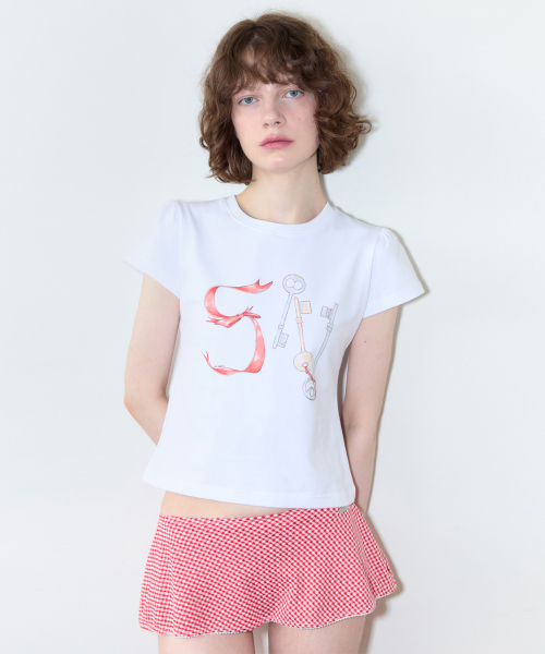 SINOON(シヌーン)の「SN Ribbon Puff T-Shirt (White)(Tシャツ/カットソー・レディース・ホワイト・SMALL/MEDIUM)」の1枚目の写真