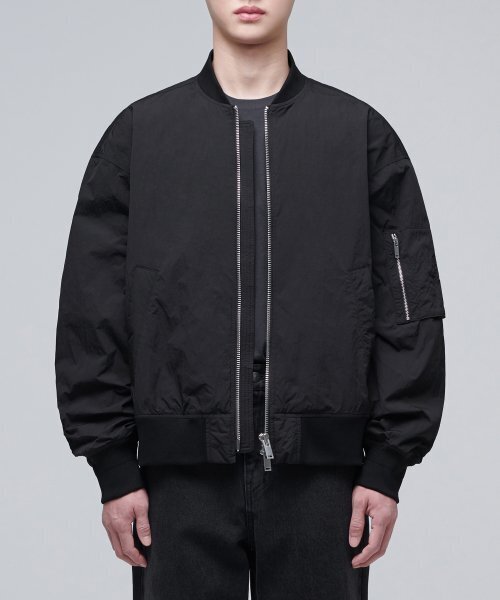 セール】クリンクルオーバーサイズMA-1ボンバージャケット[ブラック