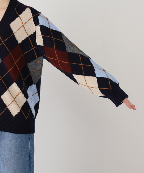 FRAMeWORK（フレームワーク）の「&DAUGHTER ARGYLE GRANAD CARDIGAN 6（カーディガン/ボレロ・レディース・ダークブルー/グレー/ベージュ・FREE）」の9枚目の写真