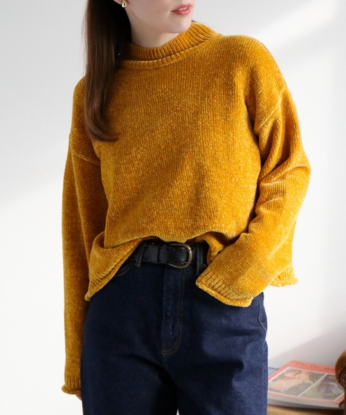 cepo（セポ）の「ベロアモールモックネックニットプルオーバー（ニット/セーター・レディース・チャコール/オフホワイト/イエロー/ミント/ネイビー・M）」の5枚目の写真