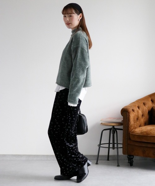 cepo（セポ）の「ベロアモールモックネックニットプルオーバー（ニット/セーター・レディース・チャコール/オフホワイト/イエロー/ミント/ネイビー・M）」の18枚目の写真