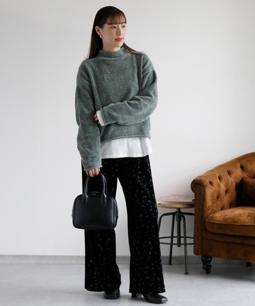 cepo（セポ）の「ベロアモールモックネックニットプルオーバー（ニット/セーター・レディース・チャコール/オフホワイト/イエロー/ミント/ネイビー・M）」の21枚目の写真