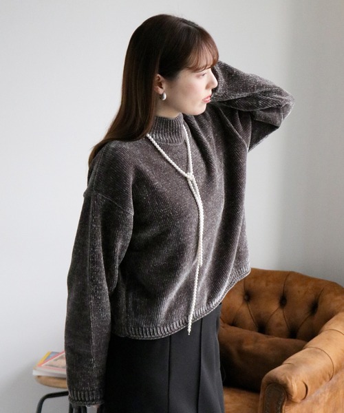 cepo（セポ）の「ベロアモールモックネックニットプルオーバー（ニット/セーター・レディース・チャコール/オフホワイト/イエロー/ミント/ネイビー・M）」の16枚目の写真