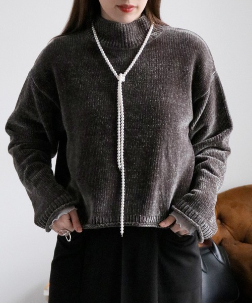 cepo（セポ）の「ベロアモールモックネックニットプルオーバー（ニット/セーター・レディース・チャコール/オフホワイト/イエロー/ミント/ネイビー・M）」の11枚目の写真