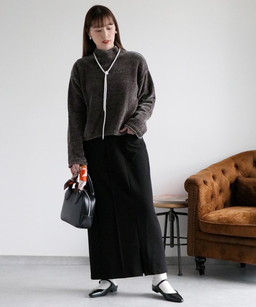 cepo（セポ）の「ベロアモールモックネックニットプルオーバー（ニット/セーター・レディース・チャコール/オフホワイト/イエロー/ミント/ネイビー・M）」の6枚目の写真