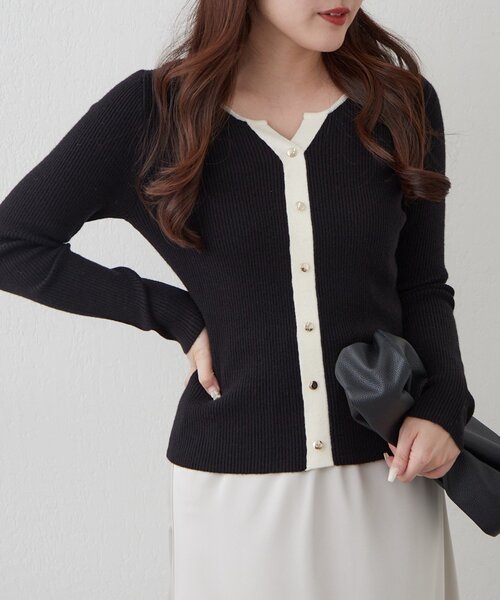 Remind me and forever(リマインドミーアンドフォーエバー)の「キーネックカーデライクリブプルオーバー(ニット/セーター・レディース・ブルー/その他12/アイボリー/ブラック/ピンク・FREE)」の14枚目の写真
