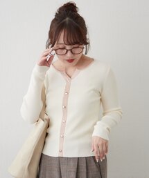 キーネックカーデライクリブプルオーバー