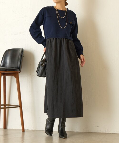 Jena espace merveilleux（ジェナ　エスパスメルヴェイユ）の「【1枚で決まる】レイヤード風ナイロンワンピース（ワンピース・レディース・アイボリー/グレー/ネイビー・FREE）」の2枚目の写真