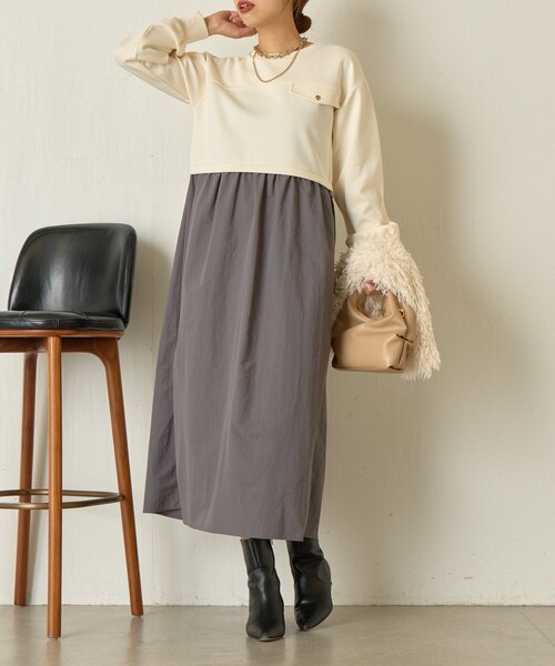 Jena espace merveilleux（ジェナ　エスパスメルヴェイユ）の「【1枚で決まる】レイヤード風ナイロンワンピース（ワンピース・レディース・アイボリー/グレー/ネイビー・FREE）」の10枚目の写真