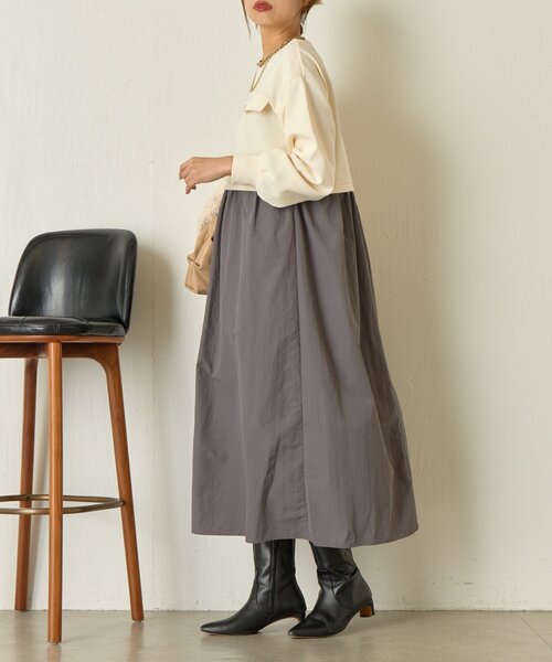 Jena espace merveilleux（ジェナ　エスパスメルヴェイユ）の「【1枚で決まる】レイヤード風ナイロンワンピース（ワンピース・レディース・アイボリー/グレー/ネイビー・FREE）」の8枚目の写真