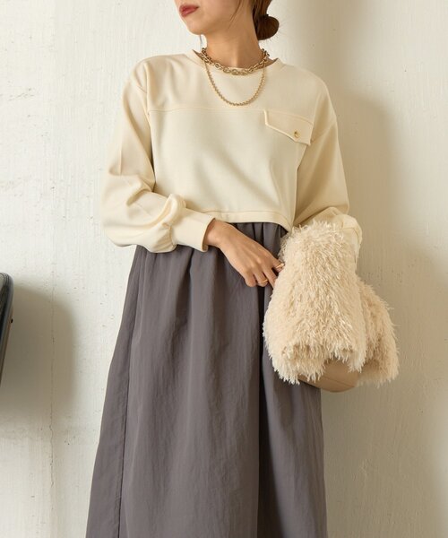 Jena espace merveilleux（ジェナ　エスパスメルヴェイユ）の「【1枚で決まる】レイヤード風ナイロンワンピース（ワンピース・レディース・アイボリー/グレー/ネイビー・FREE）」の5枚目の写真