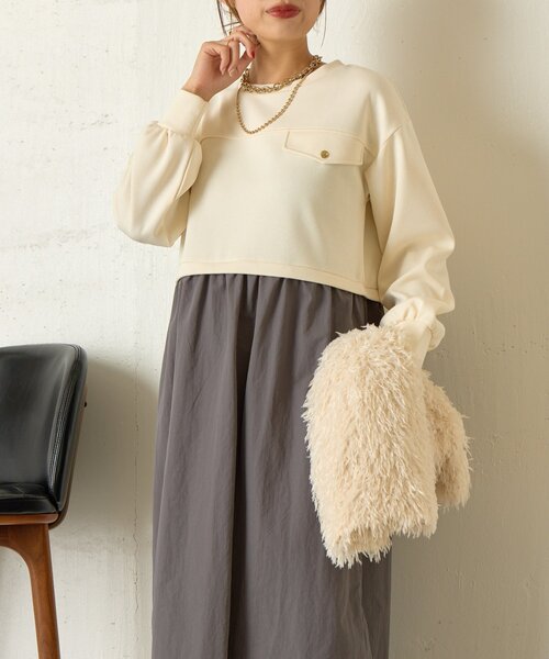 Jena espace merveilleux（ジェナ　エスパスメルヴェイユ）の「【1枚で決まる】レイヤード風ナイロンワンピース（ワンピース・レディース・アイボリー/グレー/ネイビー・FREE）」の4枚目の写真