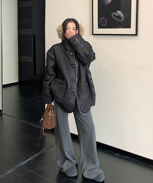 Dalfwin（ダールフィン）の「韓国ファッション リバーシブルプードルボアスエードジャケット（その他アウター・レディース・ダークブラウン/ブラック・FREE）」の5枚目の写真
