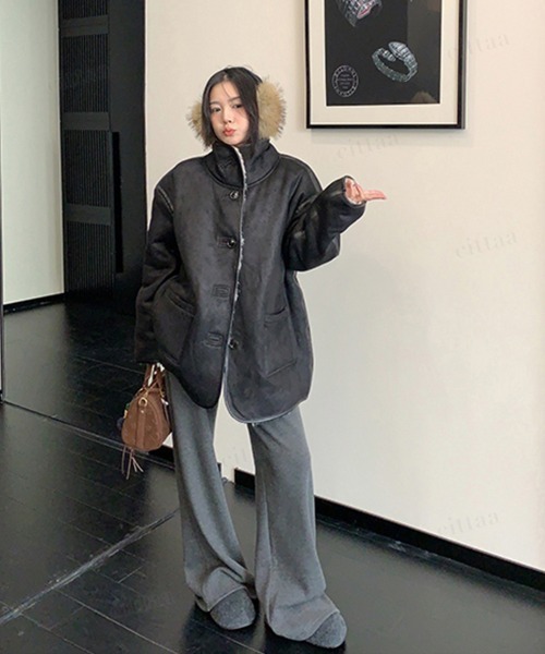 Dalfwin（ダールフィン）の「韓国ファッション リバーシブルプードルボアスエードジャケット（その他アウター・レディース・ダークブラウン/ブラック・FREE）」の7枚目の写真