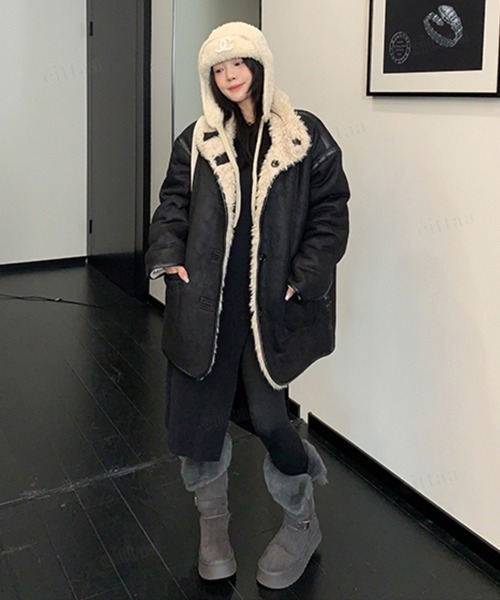 Dalfwin（ダールフィン）の「韓国ファッション リバーシブルプードルボアスエードジャケット（その他アウター・レディース・ダークブラウン/ブラック・FREE）」の8枚目の写真