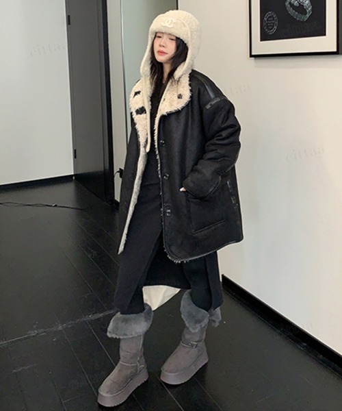 Dalfwin（ダールフィン）の「韓国ファッション リバーシブルプードルボアスエードジャケット（その他アウター・レディース・ダークブラウン/ブラック・FREE）」の9枚目の写真