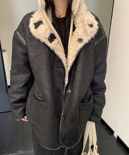 Dalfwin（ダールフィン）の「韓国ファッション リバーシブルプードルボアスエードジャケット（その他アウター・レディース・ダークブラウン/ブラック・FREE）」の10枚目の写真