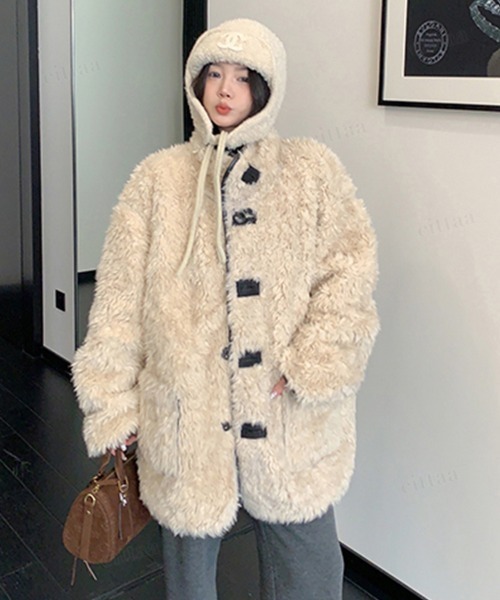Dalfwin（ダールフィン）の「韓国ファッション リバーシブルプードルボアスエードジャケット（その他アウター・レディース・ダークブラウン/ブラック・FREE）」の11枚目の写真