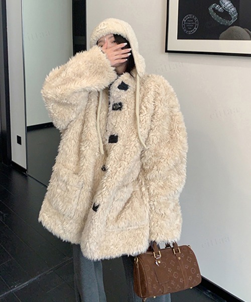 Dalfwin（ダールフィン）の「韓国ファッション リバーシブルプードルボアスエードジャケット（その他アウター・レディース・ダークブラウン/ブラック・FREE）」の12枚目の写真