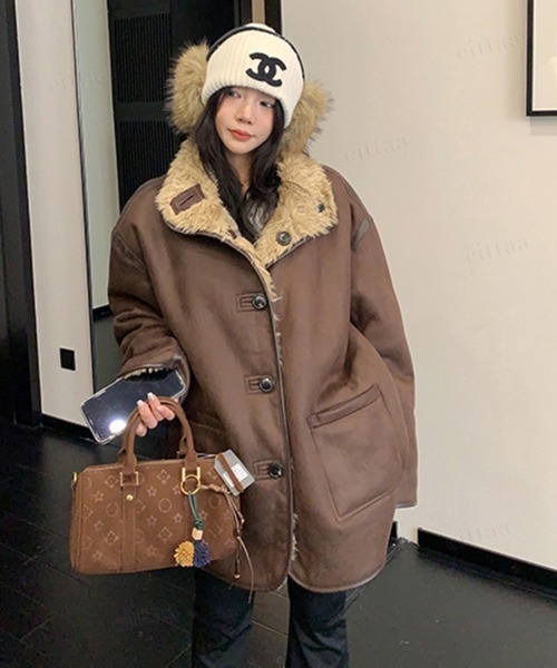 Dalfwin（ダールフィン）の「韓国ファッション リバーシブルプードルボアスエードジャケット（その他アウター・レディース・ダークブラウン/ブラック・FREE）」の19枚目の写真