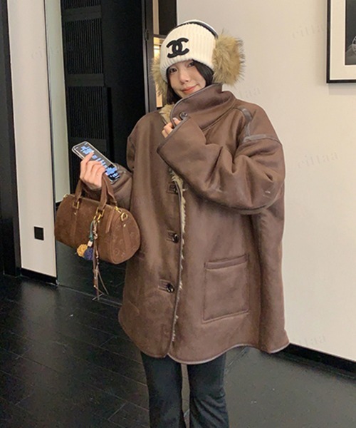 Dalfwin（ダールフィン）の「韓国ファッション リバーシブルプードルボアスエードジャケット（その他アウター・レディース・ダークブラウン/ブラック・FREE）」の20枚目の写真