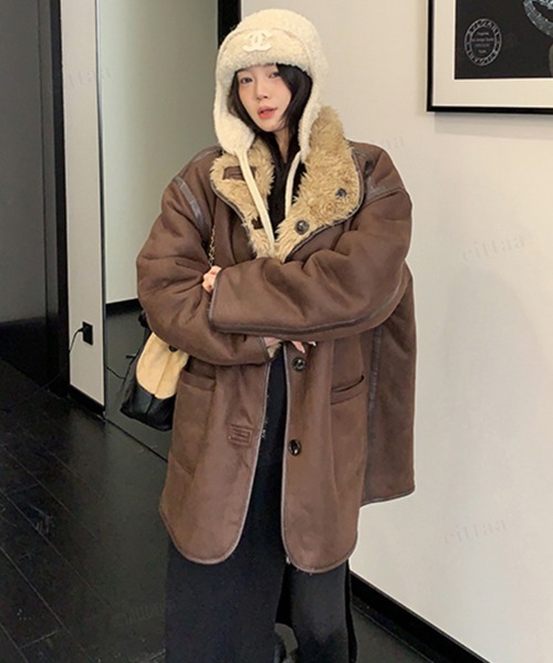 Dalfwin（ダールフィン）の「韓国ファッション リバーシブルプードルボアスエードジャケット（その他アウター・レディース・ダークブラウン/ブラック・FREE）」の21枚目の写真