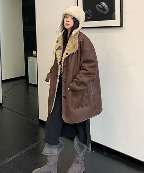 Dalfwin（ダールフィン）の「韓国ファッション リバーシブルプードルボアスエードジャケット（その他アウター・レディース・ダークブラウン/ブラック・FREE）」の22枚目の写真