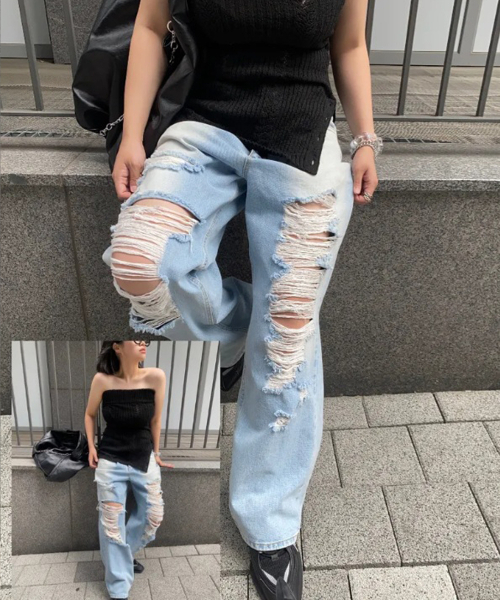 UNKNOWN PLANET(アンノウンプラネット)の「カスタムツーピンタックデストロイドワイドデニムパンツ2カラー(デニムパンツ・レディース・その他・1/2/LARGE/SMALL/FREE)」の19枚目の写真