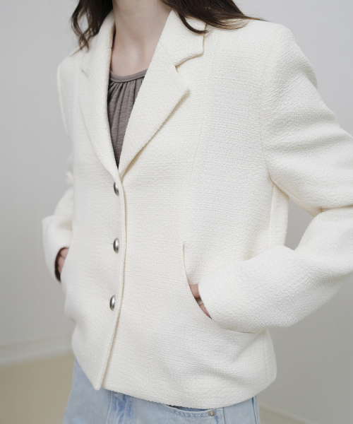 ANDNEEDS(アンドニーズ)の「Besette tweed jacket (ivory)(テーラードジャケット・レディース・その他・FREE)」の4枚目の写真