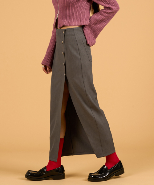 KOLEAT（コレット）の「レイヤードスナップスリットロングスカート[グレー]（スカート・レディース・その他・SMALL/MEDIUM）」の3枚目の写真