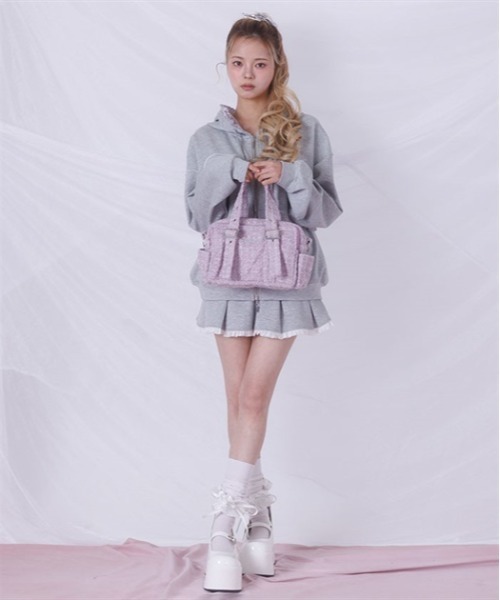 FickleBebe(フィクルベベ)の「ミニツイードショルダー(ショルダーバッグ・レディース・グレー/ブラック/ピンク/サックスブルー/ホワイト/パープル・FREE)」の7枚目の写真