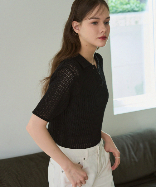 DRAWFIT WOMEN（ドローフィットウーマン）の「スカシカラーコットン半袖ニット[アイボリー]（ニット/セーター・レディース・その他・MEDIUM/SMALL）」の7枚目の写真