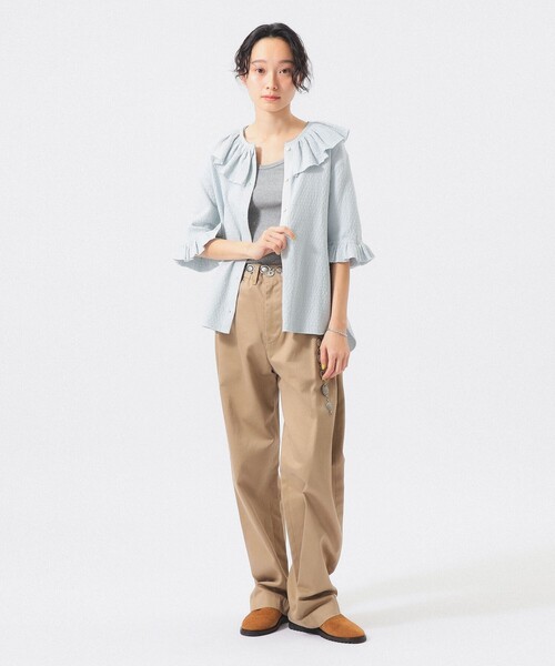 BEAMS BOY(ビームスボーイ)の「【7/31再値下げ】ジャカード フリルギャザー ショートスリーブ(Tシャツ/カットソー・レディース・ブラック/ブルー系その他/オフホワイト・1/2)」の12枚目の写真