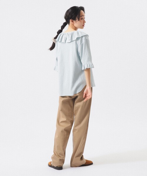 BEAMS BOY(ビームスボーイ)の「【7/31再値下げ】ジャカード フリルギャザー ショートスリーブ(Tシャツ/カットソー・レディース・ブラック/ブルー系その他/オフホワイト・1/2)」の14枚目の写真