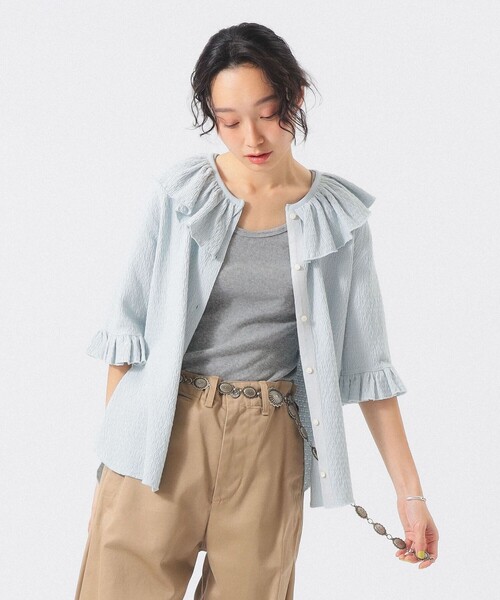 BEAMS BOY(ビームスボーイ)の「【7/31再値下げ】ジャカード フリルギャザー ショートスリーブ(Tシャツ/カットソー・レディース・ブラック/ブルー系その他/オフホワイト・1/2)」の15枚目の写真