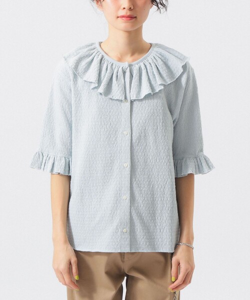 BEAMS BOY(ビームスボーイ)の「【7/31再値下げ】ジャカード フリルギャザー ショートスリーブ(Tシャツ/カットソー・レディース・ブラック/ブルー系その他/オフホワイト・1/2)」の16枚目の写真