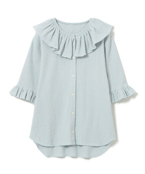 BEAMS BOY（ビームスボーイ）の「ジャカード フリルギャザー ショートスリーブ（Tシャツ/カットソー・レディース・ブラック/ブルー系その他/オフホワイト・1/2）」の9枚目の写真