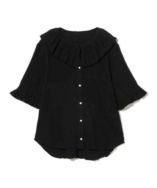 BEAMS BOY（ビームスボーイ）の「ジャカード フリルギャザー ショートスリーブ（Tシャツ/カットソー・レディース・ブラック/ブルー系その他/オフホワイト・1/2）」の12枚目の写真