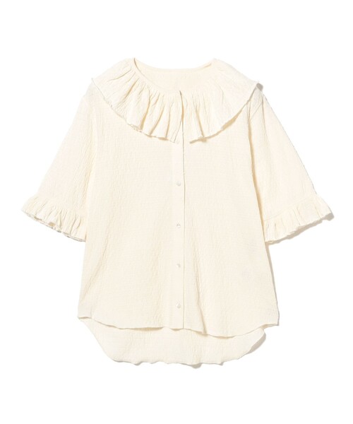 BEAMS BOY（ビームスボーイ）の「ジャカード フリルギャザー ショートスリーブ（Tシャツ/カットソー・レディース・ブラック/ブルー系その他/オフホワイト・1/2）」の15枚目の写真