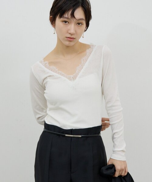 GALLARDAGALANTE（ガリャルダガランテ）の「VレースロンTee（Tシャツ/カットソー・レディース・ホワイト系その他/ブラック・FREE）」の2枚目の写真