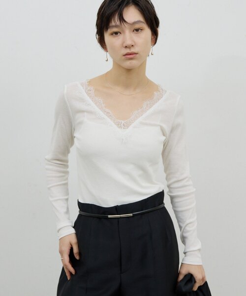 GALLARDAGALANTE（ガリャルダガランテ）の「VレースロンTee（Tシャツ/カットソー・レディース・ホワイト系その他/ブラック・FREE）」の19枚目の写真