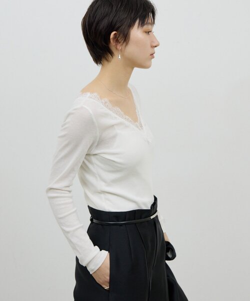 GALLARDAGALANTE（ガリャルダガランテ）の「VレースロンTee（Tシャツ/カットソー・レディース・ホワイト系その他/ブラック・FREE）」の20枚目の写真