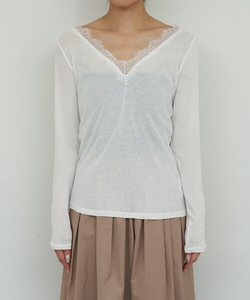 GALLARDAGALANTE（ガリャルダガランテ）の「VレースロンTee（Tシャツ/カットソー・レディース・ホワイト系その他/ブラック・FREE）」の4枚目の写真