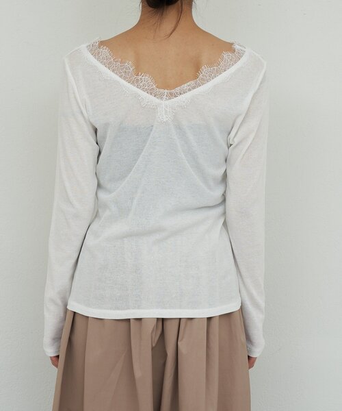 GALLARDAGALANTE（ガリャルダガランテ）の「VレースロンTee（Tシャツ/カットソー・レディース・ホワイト系その他/ブラック・FREE）」の6枚目の写真