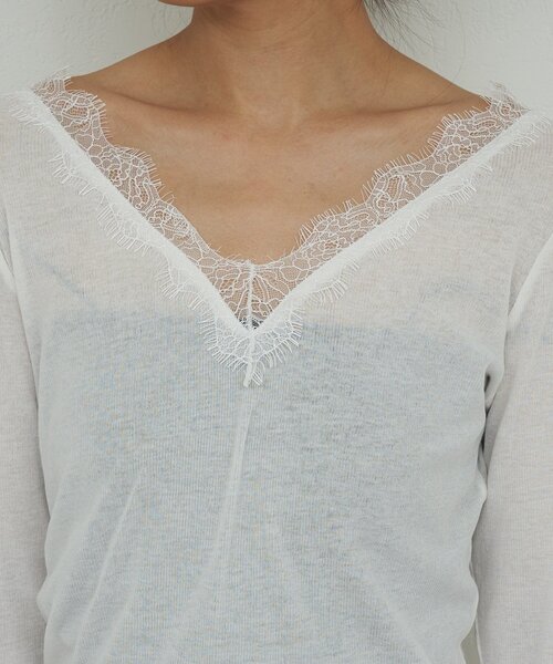 GALLARDAGALANTE（ガリャルダガランテ）の「VレースロンTee（Tシャツ/カットソー・レディース・ホワイト系その他/ブラック・FREE）」の7枚目の写真