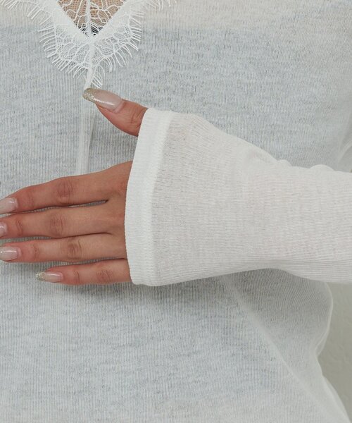 GALLARDAGALANTE（ガリャルダガランテ）の「VレースロンTee（Tシャツ/カットソー・レディース・ホワイト系その他/ブラック・FREE）」の9枚目の写真