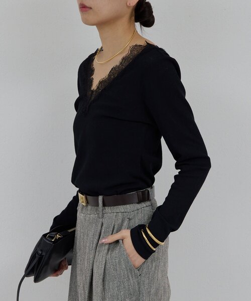 GALLARDAGALANTE（ガリャルダガランテ）の「VレースロンTee（Tシャツ/カットソー・レディース・ホワイト系その他/ブラック・FREE）」の13枚目の写真