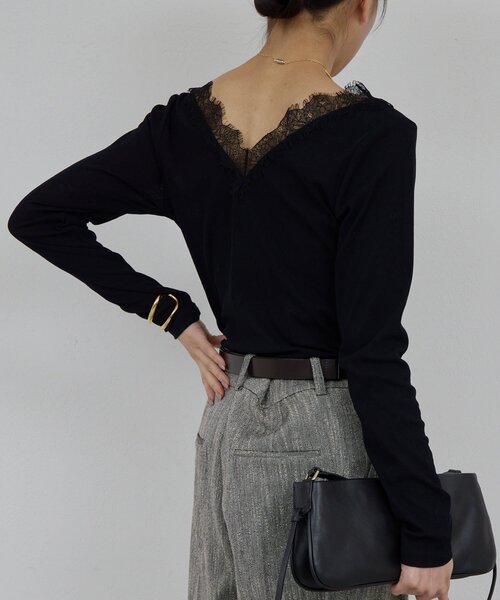 GALLARDAGALANTE（ガリャルダガランテ）の「VレースロンTee（Tシャツ/カットソー・レディース・ホワイト系その他/ブラック・FREE）」の14枚目の写真