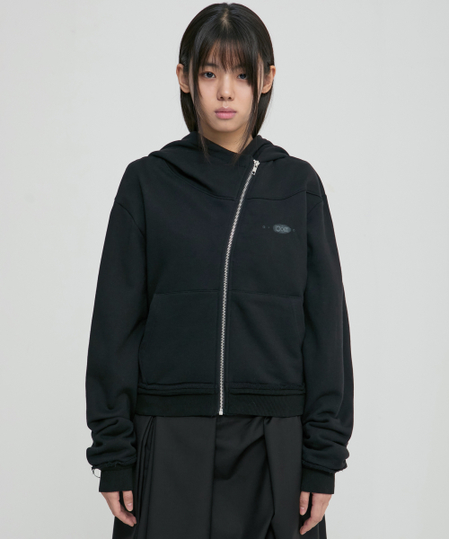 FLAREUP（フレアアップ）の「Asymmetrical Zip Hoodie (FL-199_Black)（パーカー・レディース・ブラック・OS）」の4枚目の写真